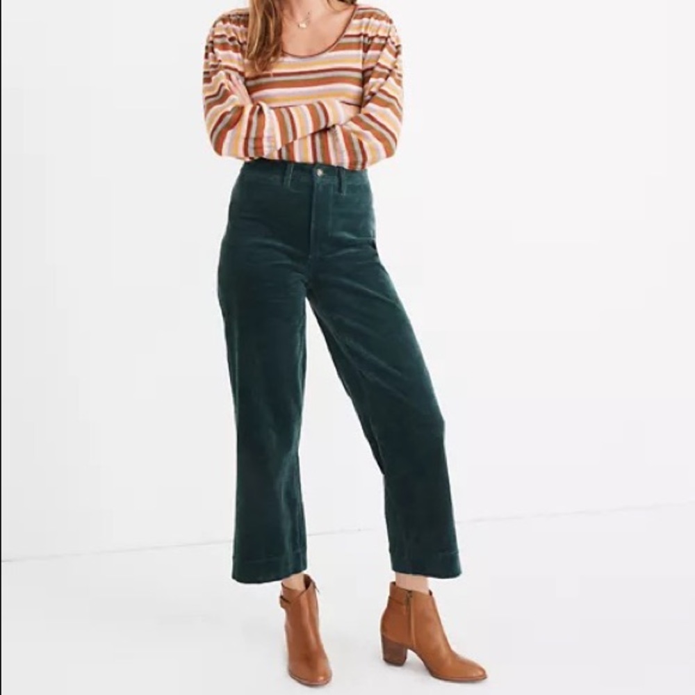 Madewell Slim Emmett Wide Leg Crop Soze 27 Green Corduroy Jeans